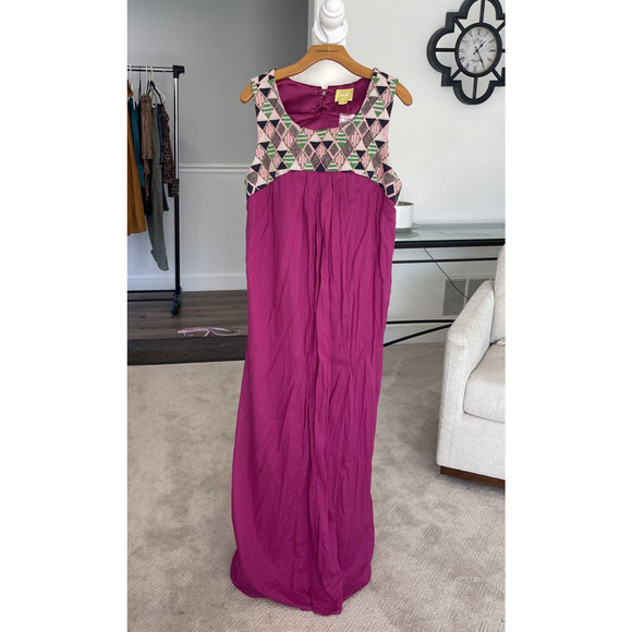 Anthropologie Maeve Maxi Dress SIZE XL Pink Beaded Crochet Comfort Pockets Majul - Picture 2 of 14